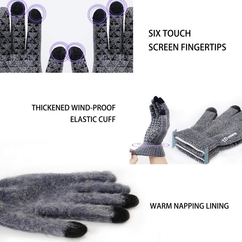 TRENDOUX Gloves Women, Winter Warm Touchscreen Gloves for Men, Knit Texting Driving Glove Unisex - Anti-Slip Silicone Gel - Soft Liners - Elastic Cuff - Thermal Cold Weather Glove - Light Gray - XL - Image 3